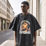 Mens Vintage T Shirt Printed Washing Water Short Sleeve T-Shirt