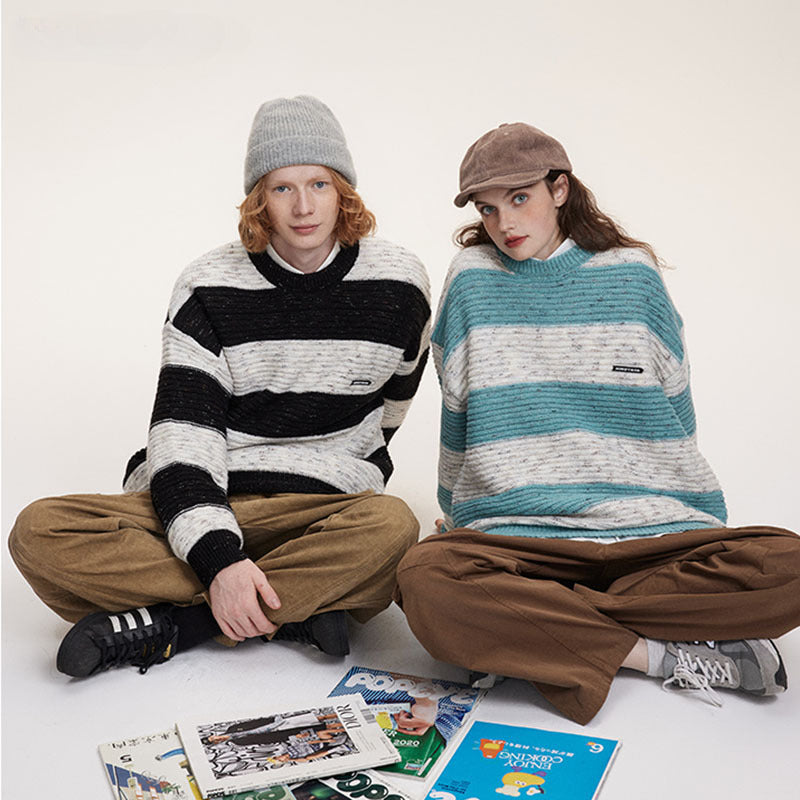 Women Sweater City Boy Striped Knitted Sweater College
