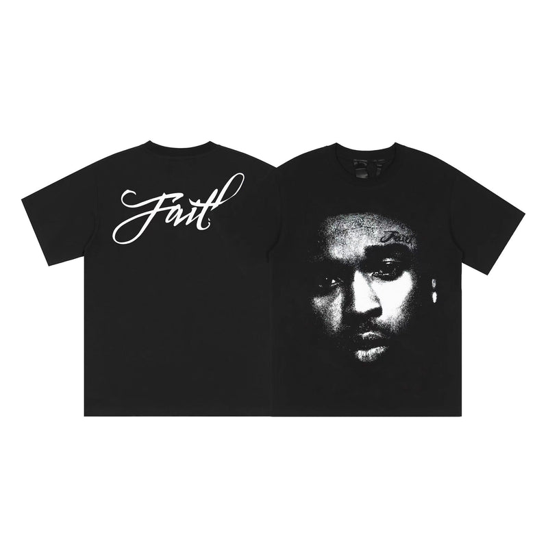 Vlone T Shirts Portrait Printing Short Sleeve T-shirt Men and Women Couple High Street Loose Hip Hop Large V Half Sleeve