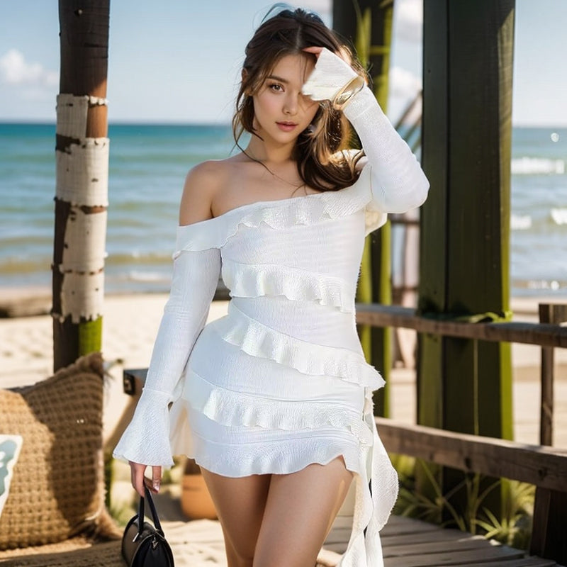 Beach Dresses Ruffle Edge Flared Sleeve