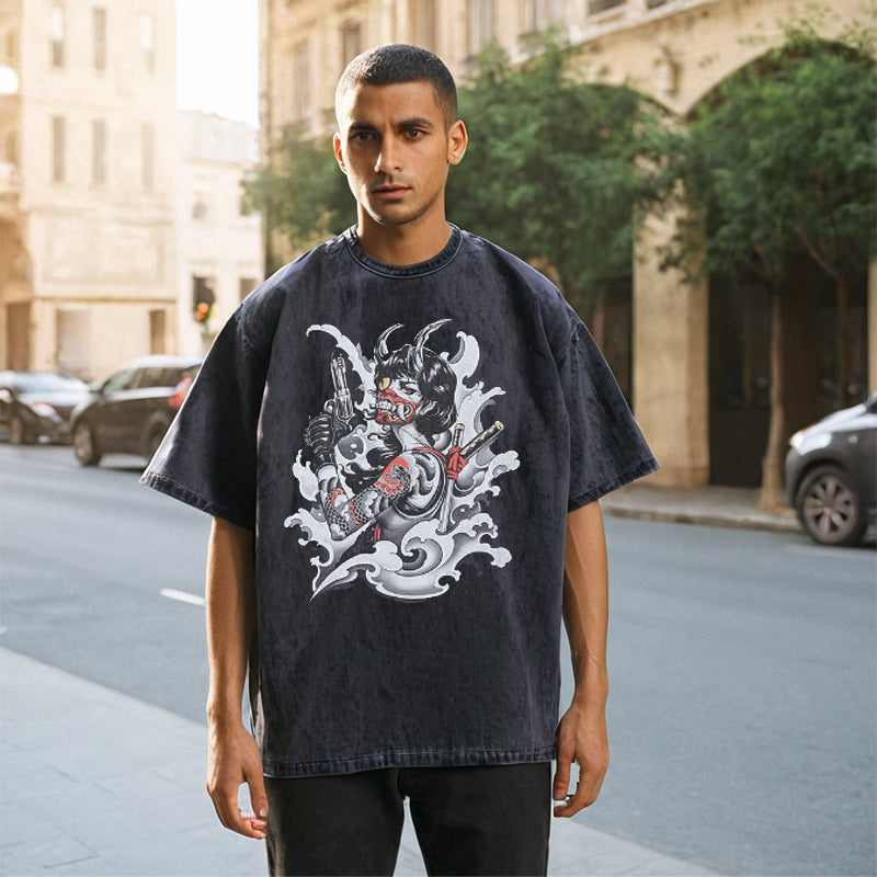 Mens Vintage T-Shirt Cartoon Print Short Sleeve T-Shirt