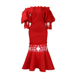 Women Dress Puff Sleeve Lace Stitching Dress