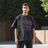 Mens Vintage T Shirt Printed Washed Short Sleeve T-Shirt Men