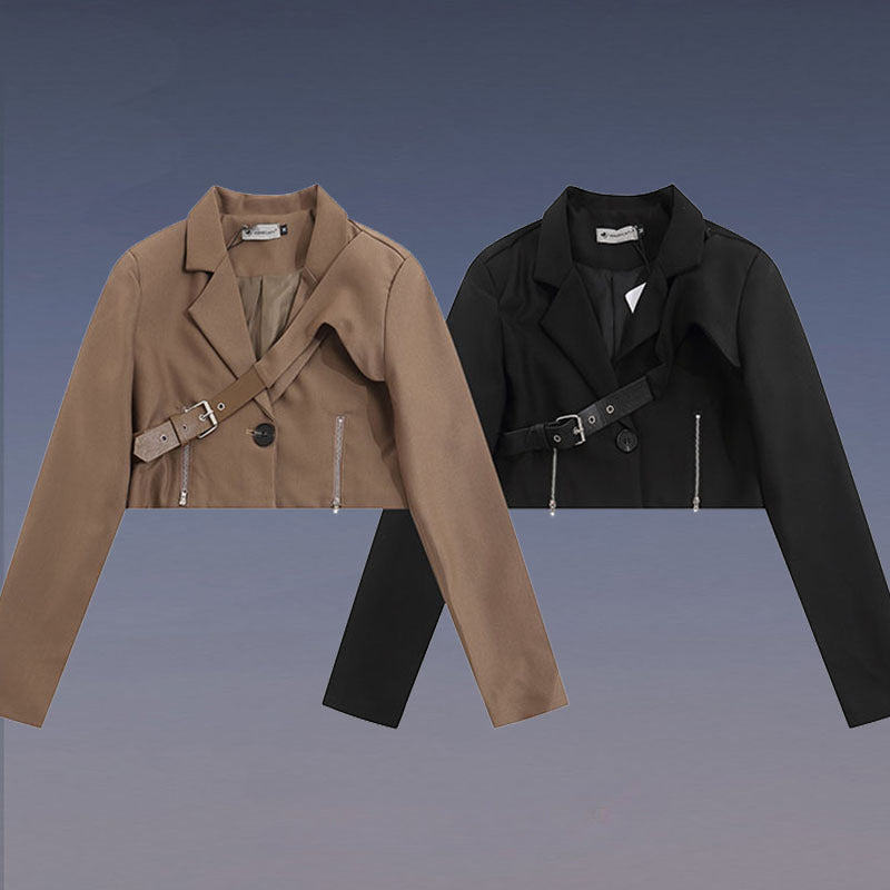 Women Jackets Suit Locomotive Style Belt Outer Wear