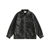 Unisex Pu Jacket Distressed PU Leather Coat Motorcycle Jacket