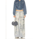 Unisex Pants Distressed Relaxed Wide-leg Jeans