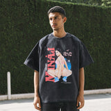 Mens Vintage T-Shirt Washed Short Sleeve T-Shirt