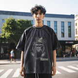 Mens Vintage T-Shirt Cartoon Printed Sleeve T-Shirt