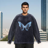 Mens Vintage Long Sleeve Shirt T-Shirt Washing Water Old Men