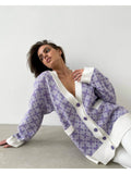 Women Work Business Casual Sweats Cardigan Jacquard Knitted Sweater