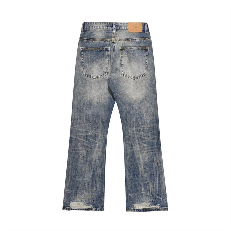 Men Jeans Ripped Retro Trendy Distressed Loose Flared Pants