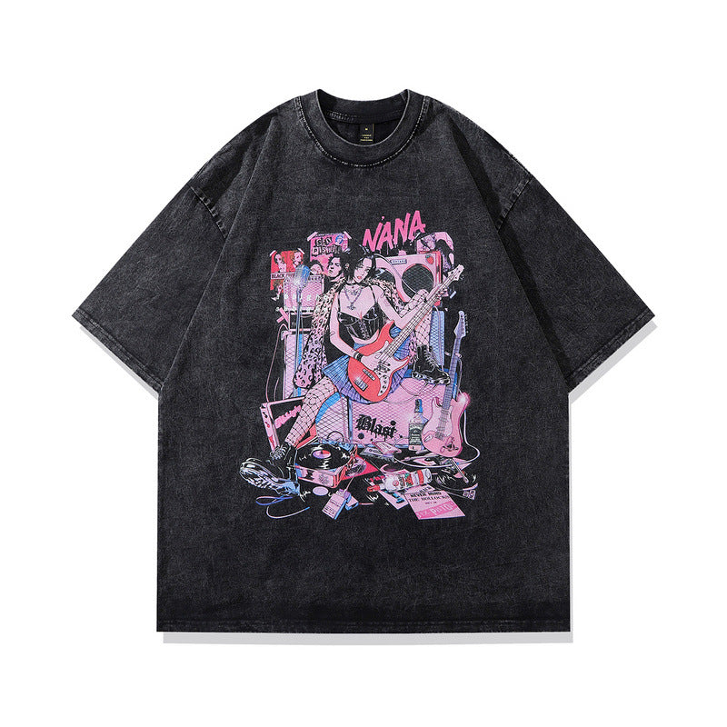 Men's T-Shirt Printed Short-Sleeved T-shirt Men's and Women's Retro