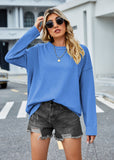 Women Pullover Sweater Solid Color Loose Pullover