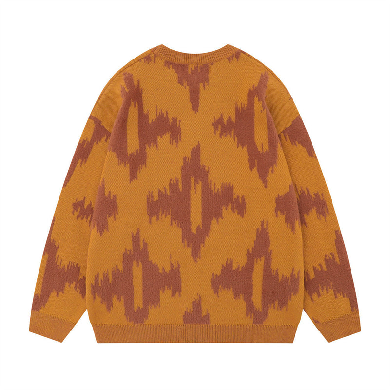 Men Sweater Loose Full Printed Jacquard Knitted Sweater