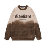 Women Sweater Tie-Dyed Tapered Collar Knitted Sweater Cross Loose All-Match