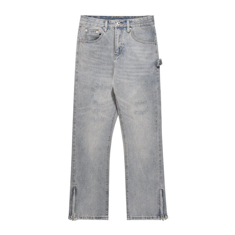 Men Jeans Distressed Casual Zipper Slit
