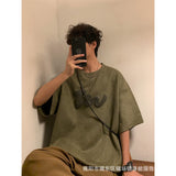 Men T Shirt Suede Summer Vintage Puff Print