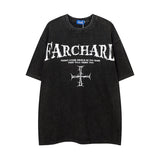 Men T-shirt Vintage Cross Printing Distressed Oversize