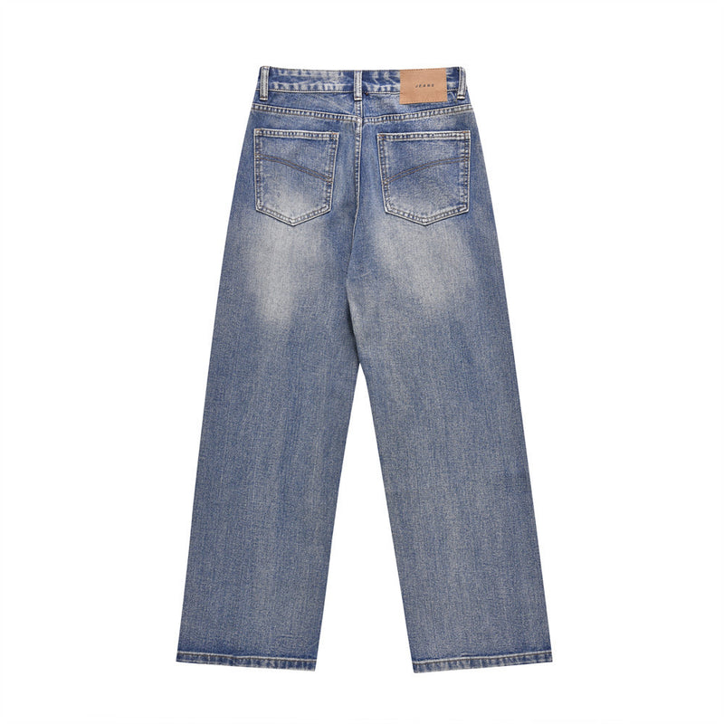 Men Jeans Ripped Stitching Retro Loose