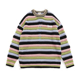 Women Sweater Striped Openwork Knitted Top Vintage