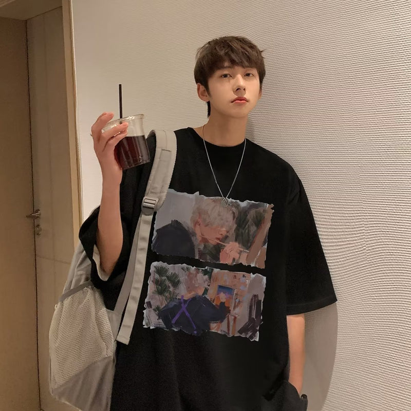 Men T Shirt Summer Pure Cotton Heavy Oversize