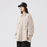 Unisex Shirt Retro Multi-Pocket Loose Casual