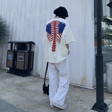 Kapital T Shirt Pingtian Hehong Back Skeleton Bone Print Men's and Women's Short Sleeve T-shirt Half Sleeve