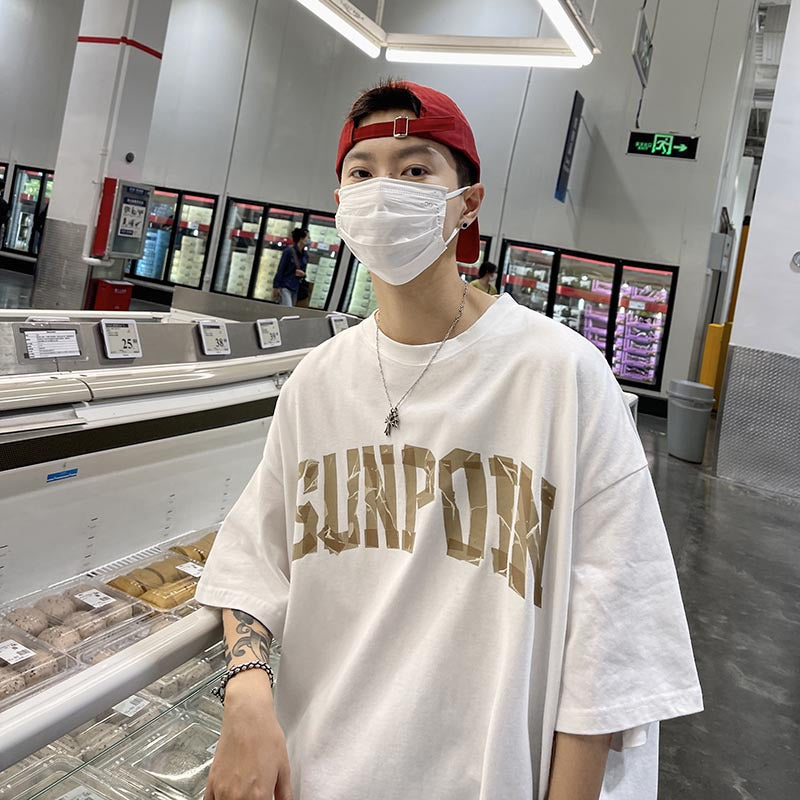 Men T Shirt Summer Heavy Pu Handsome Loose
