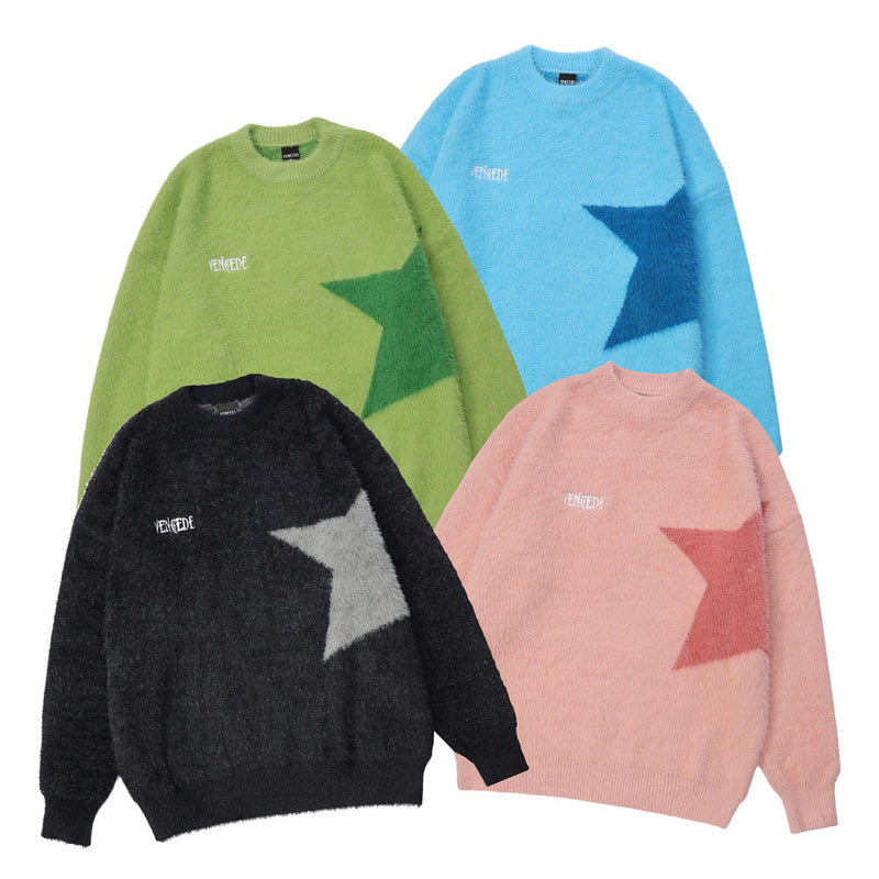 Men Sweater Personality Five-Pointed Star Velvet Padded Sweater