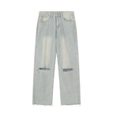 Men Jeans Hole Loose Burrs Casual Retro