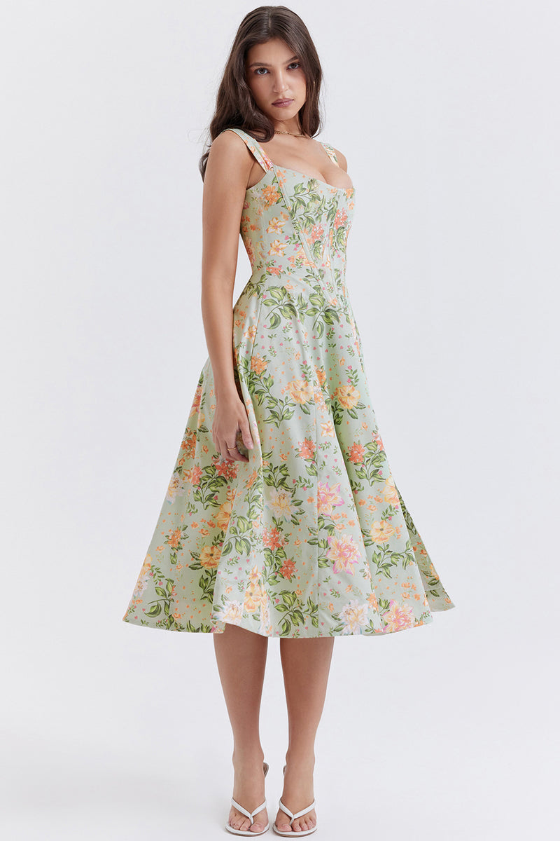 Women Dress Temperament Slimming Sexy Suspenders Split Floral Dress