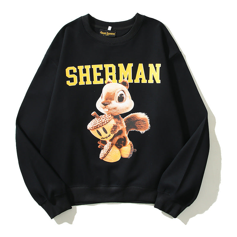 Drew House Sweatshirts Unisex Cartoon Squirrel Fleece Sweater