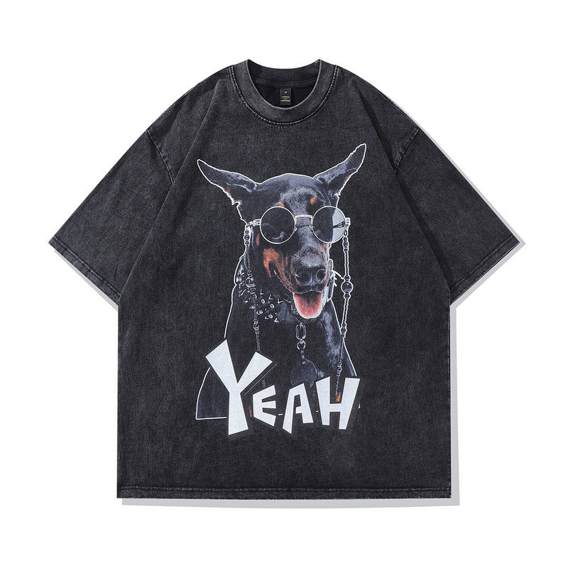 Men T-Shirt Doberman Pinscher Vintage Print Loose