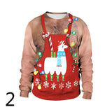 Ugly Christmas Sweater Spoof Sexy Navel Hair Printed round Neck Pullover Couple Sweater