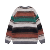 Men Sweater Striped Crew Neck Sweater Loose Knit Shirt