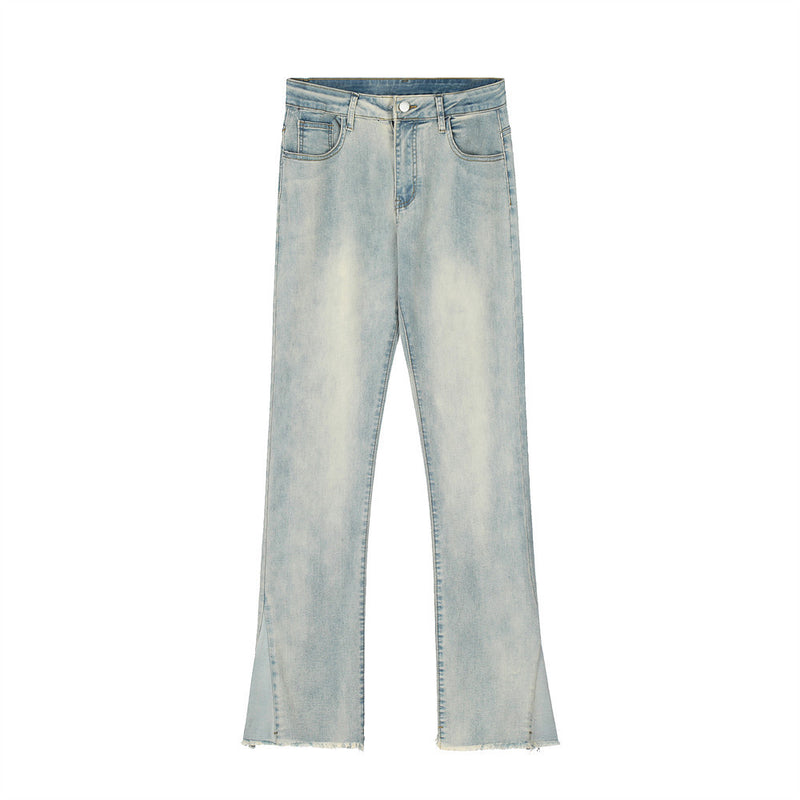 Men Jeans Flared Pants Loose Raw Hem Vintage