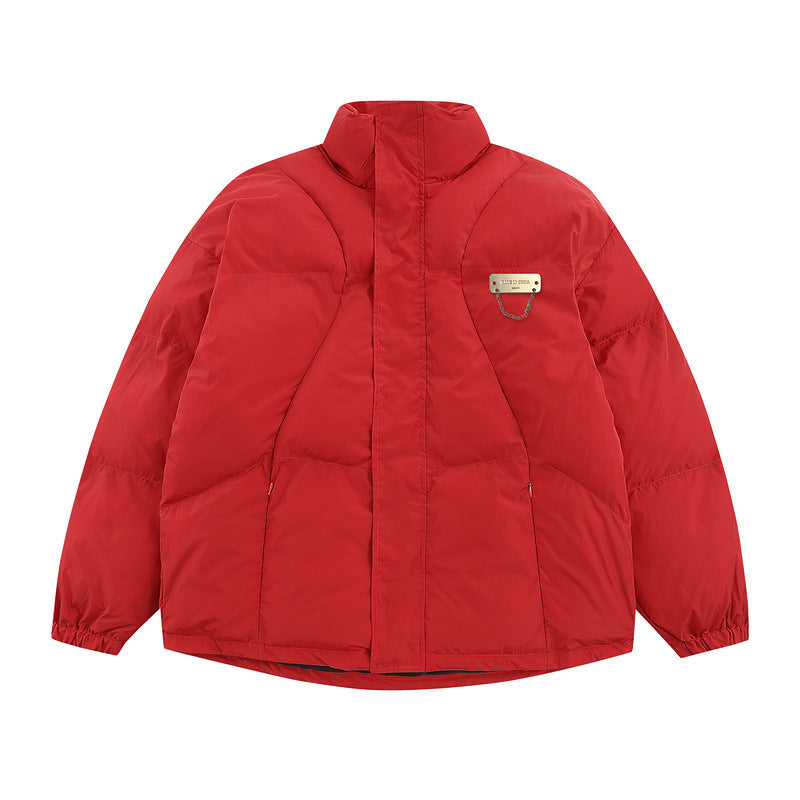 Men's Coat Stand Collar Pure Color Thickened Bread Coat Cotton-Padded Jacket