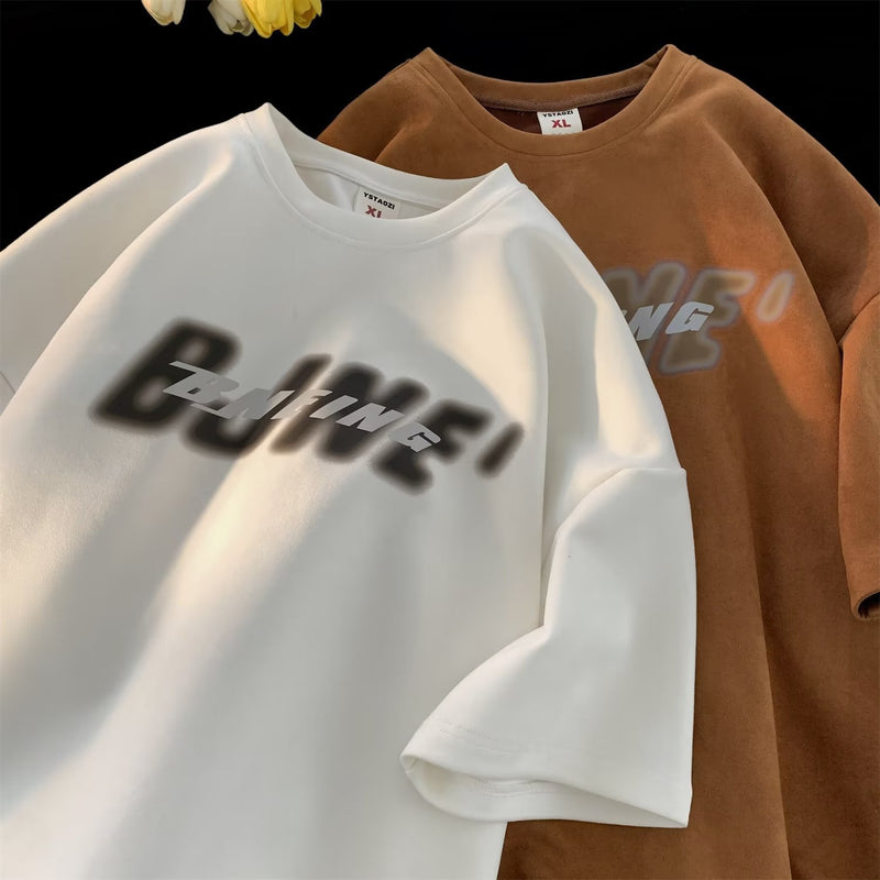 Men T Shirt Suede Summer Loose Casual