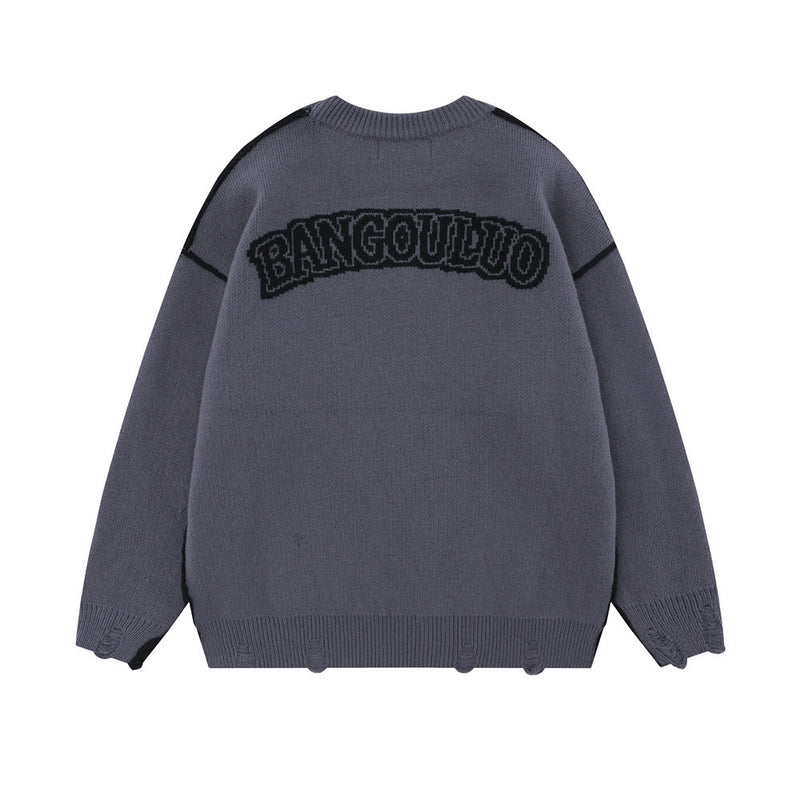 Men Sweater Cross Ripped Knitted Sweater