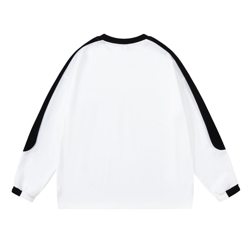 Men Long Sleeve T-Shirt Stitching Loose Casual Bottoming Basic Sports Sweatshirt