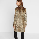 Women Fur Jacket Leopard Print Long Plush Coat