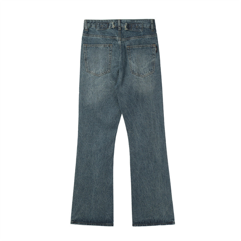 Men Jeans Distressed Bell-Bottom Pants Loose Retro
