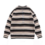 Women Sweater Striped Openwork Knitted Top Vintage