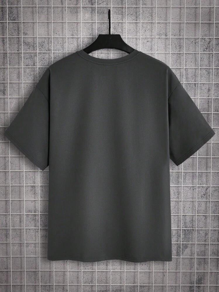 Men's Abstract Letter Print Wide Shoulder Short Sleeve