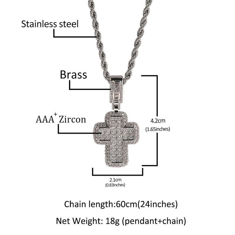 Jewelry T Square Cross Pendant Necklace Copper with Zirconium Spectrum St. Valentine's Crosses