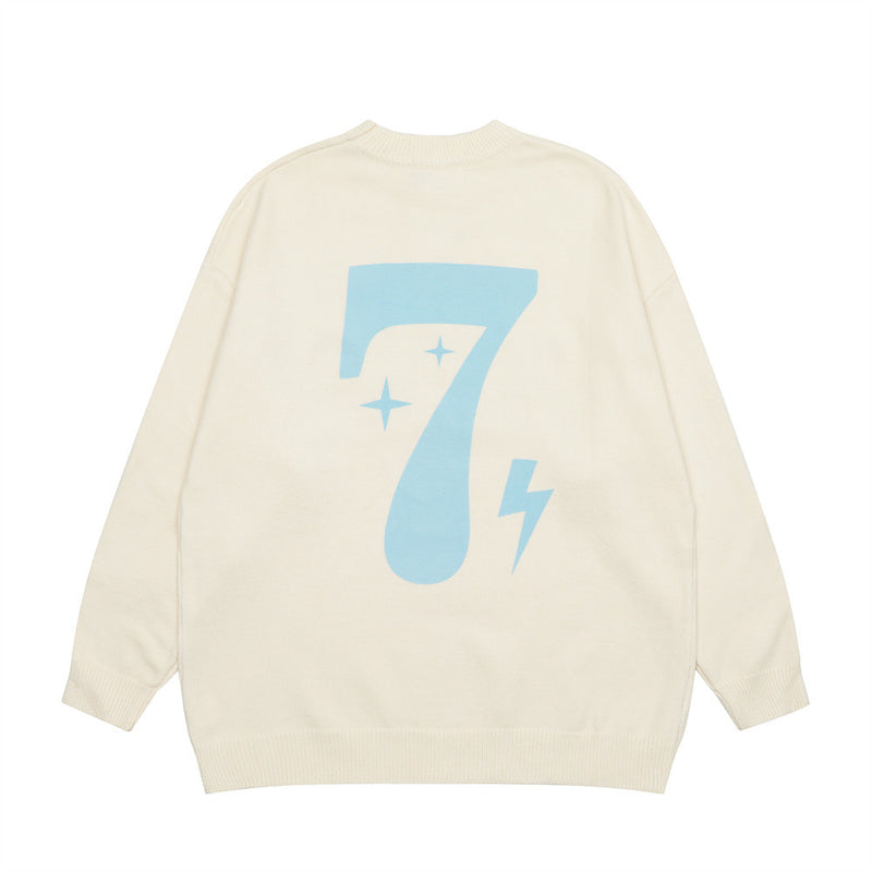 Men Sweater Digital 7 Printed Letter Crew Neck Knitwear