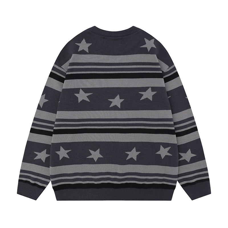 Women Sweater Vintage Contrast Color Knitted Top