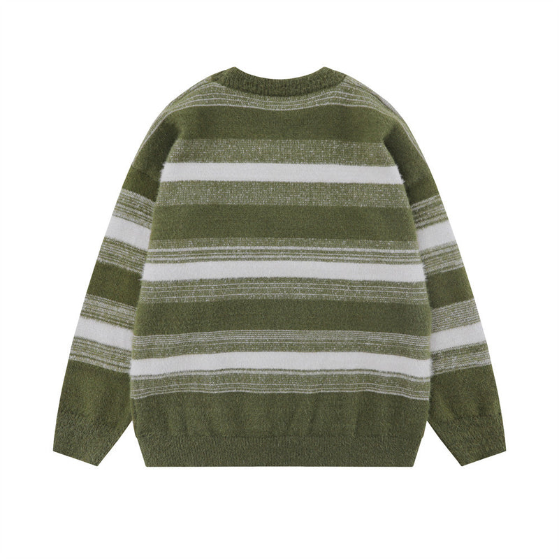 Men Sweater Striped with Fleece Lining Sweater Loose