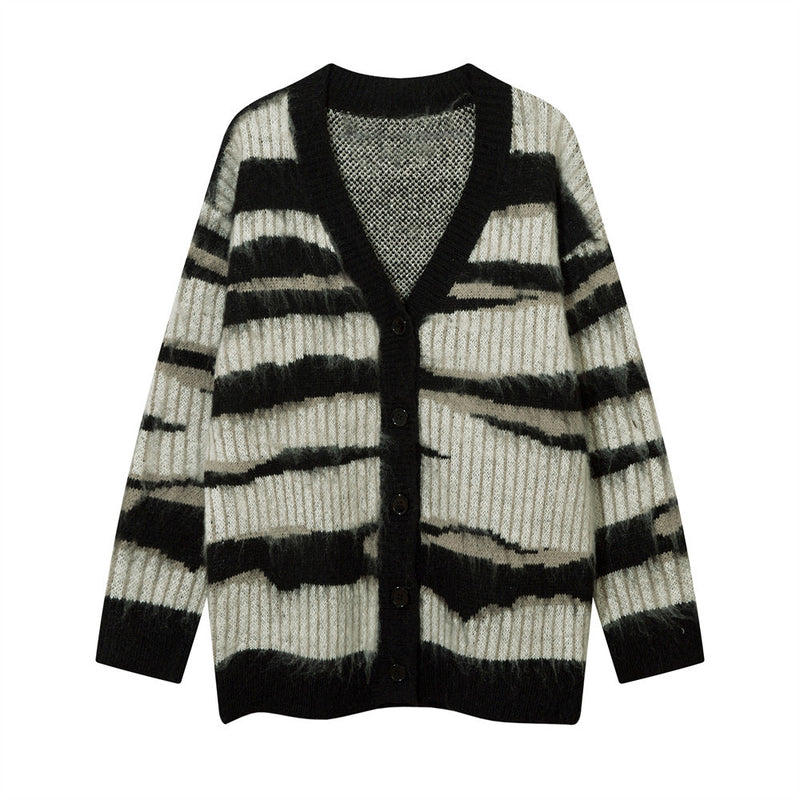 Men Sweater Yarn-Dyed Striped Sweater Loose