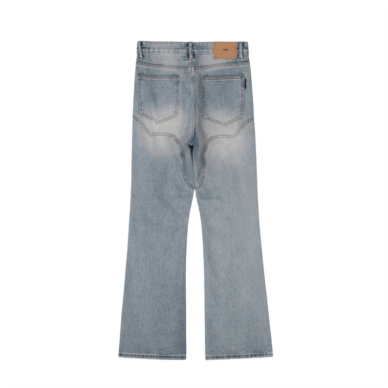 Men Jeans Personality Stitching Ground White Slightly Flared